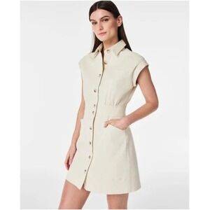 Spanx Twill Utility Dress Button Down Denim Cream Size Large